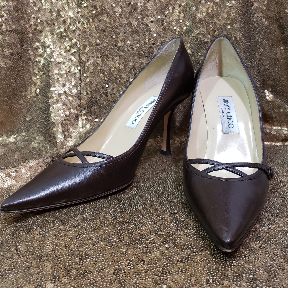 Jimmy Choo Brown Leather Criss Cross Heels